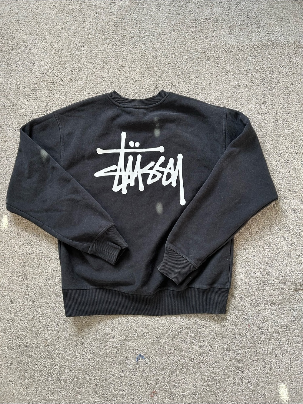 Stussy Basic Crew Sweatshirt Black Pullover - Size: M - Embroidered Large Print